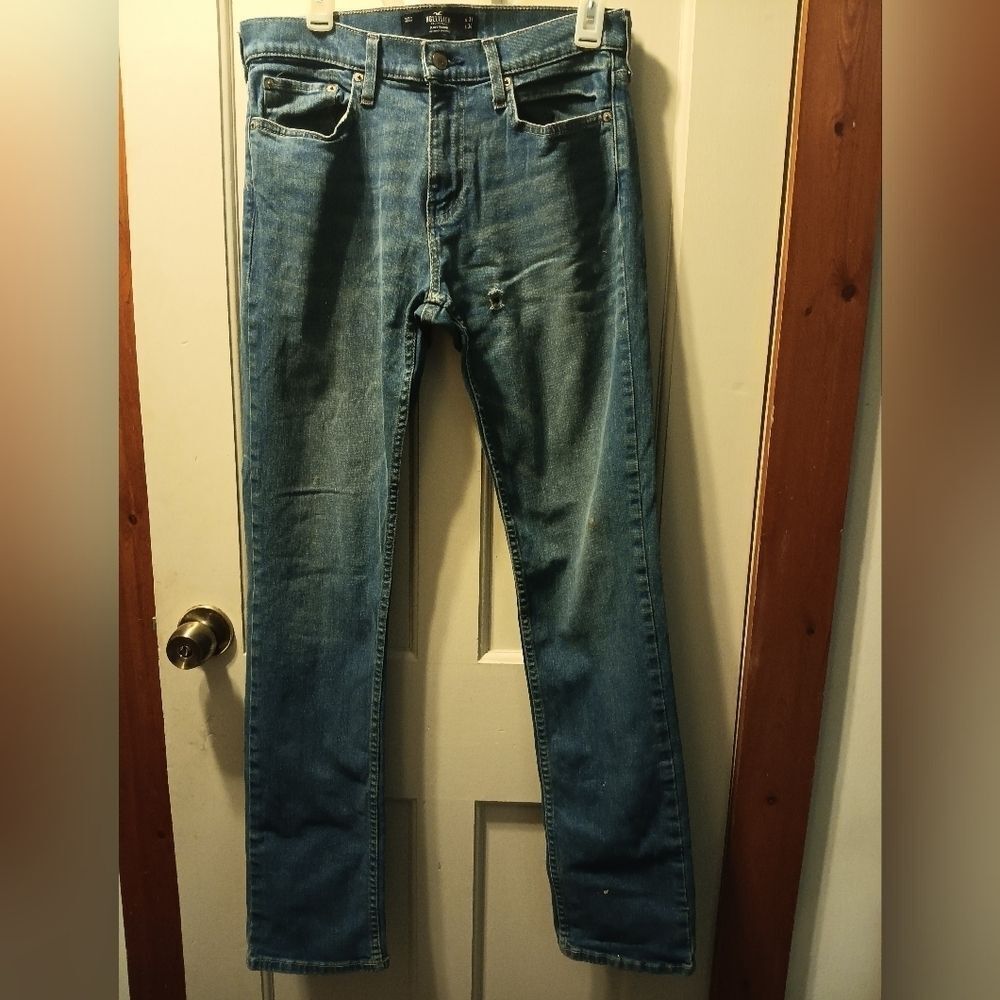 🤠Hollister Slim Straight Blue Denim Jeans Mens  Size 31W x 34L